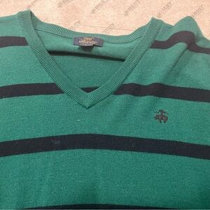 Brooks Brothers Green and Black Striped V-Neck Sweater